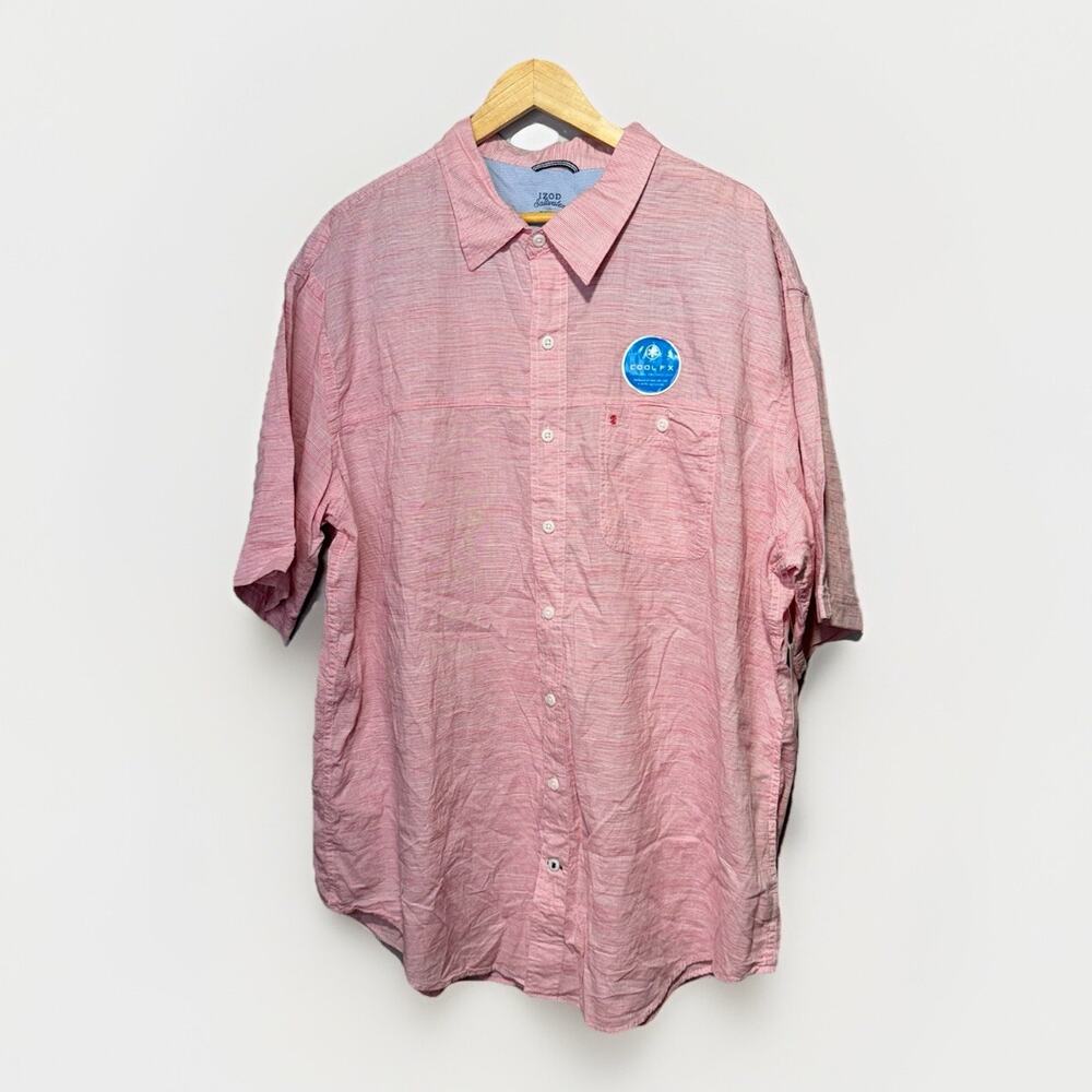 IZOD Shirt 2XLT Saltwater Dockside Chambray Claret Red Cooling Tech Short Sleeve